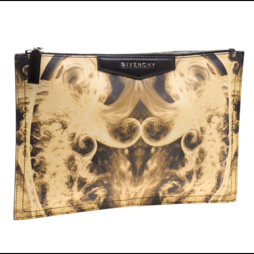Givenchy Tan Black Flames Print Antigona Zip Pouch